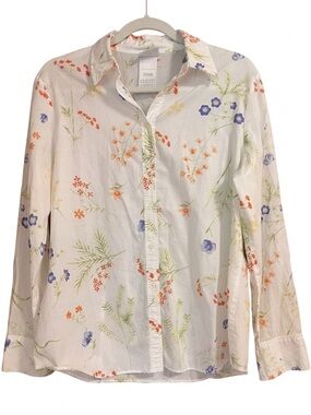 VTG Laura Ashley Made in UK Floral Blouse Size 10 Botanical Cotton Button Down